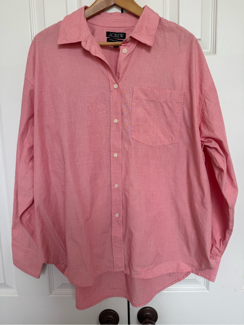 J.Crew Etienne Womens Medium Pink Stripe Oversized Oxford Cotton Shirt BY733